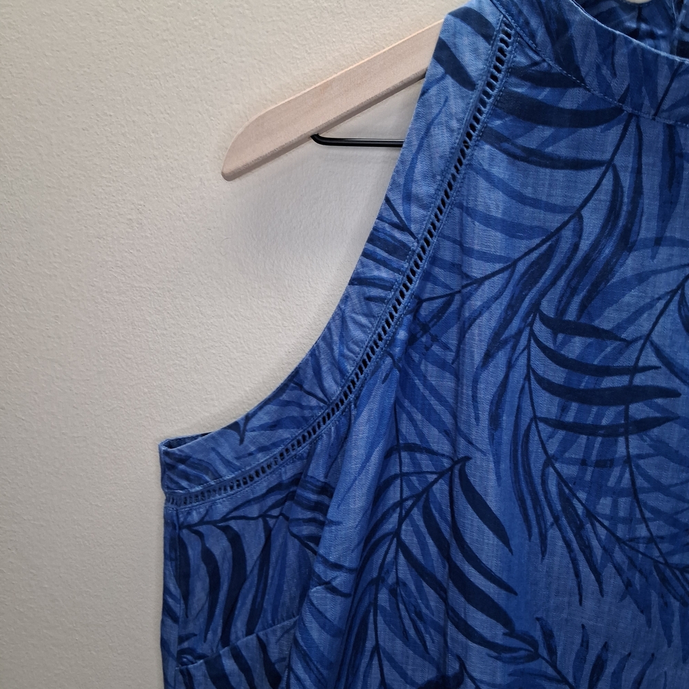 ​Cato Blouse 100% Tencel Lyocell Size 18/20W Plus Blue Tropical Palm Print Halte - Picture 4 of 12
